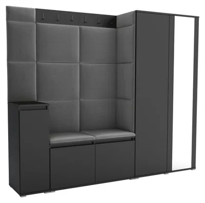 Produktbild von Garderobe LUTON 8 BLACK 33 - Farbe:Schwarz, moderne Garderobe 40x220x186cm, funktionelle Lösung für den Flur, Garderobe, Möbel für den Flur,