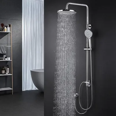 Produktbild von Duschsystem ohne Wasserhahn mit Regendusche – Duschsäule mit 3 Funktionen aus Edelstahl für das Badezimmer