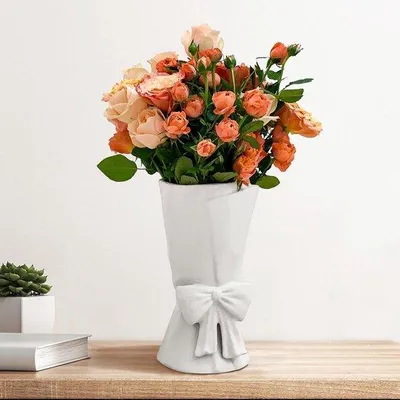 Obrázek produktu pro Keramická váza ve stylu boho, 24,5 cm, bílá, moderní, na květiny