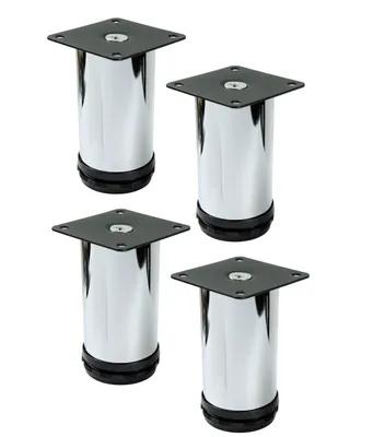 Produktbild von Verstellbare Stahlmöbelfüße 10 cm mit Montageplatte, Chrom, 4 Stück