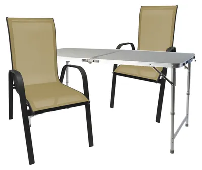 3-tlg. Campinggarnitur Campingmöbel Camping Klapptisch 2 Stapelstühle Beige