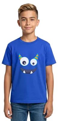Produktbild von Spreadshirt Monster Gesicht Fasching Kostüm Witzig Teenager T-Shirt, 152/164 (12-14 Jahre), Royalblau