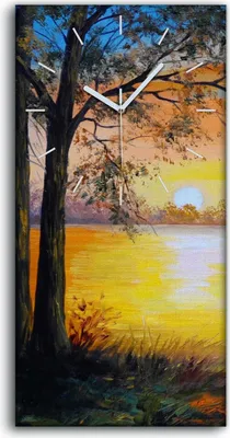 Produktbild von Leinwand Uhr Küche Wohnzimmer Bild Kunstdruck 30x60 Gemälde Fluss Bäume Himmel - weiße Hände