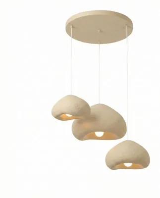 Image de Suspension Luminaire en métal et fibre de verre beige 50 x 46 cm hauteur réglable 50 à 115 cm 3 lumières E27 40 W IP20