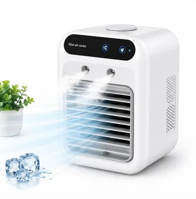 Produktbild von Leiser Mini Luftkühler mit Wassernebel, Touch Bedienung, 2 Geschwindigkeiten, unter 36dB, ideal für Schlafen, Büro & Sommer Hitze