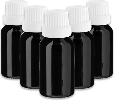 Produktbild von 5x Schwarze Glasflasche 15 ml mit weißem Tropfer leere Tropfflasche