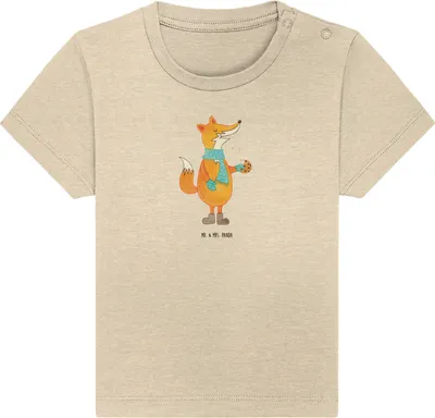Produktbild von Mr. & Mrs. Panda Babyshirt Fuchs Keks 6. - 12. Monat - Natural Raw - Geschenk, T-Shirt Baby, Liebe, Winter, Weihnachten, Organic, Kinder Oberteil, Shirt, , Plätzchen