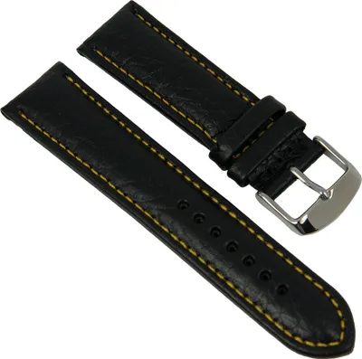 Produktbild von Minott Uhrenarmband Kalbsleder schwarz mit gelber Naht 27444S, Stegbreite:22mm