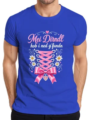 Obrázok produktu pre Tričko s motívom Oktoberfestu, modrej farby, značky Mei Dirndl, vhodné pre pánov, vyrobené z kože, štýl "Lederhose" (tradičné bavorské nohavice). Veľkosť: S