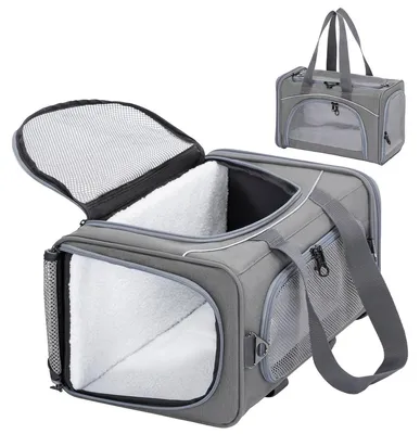 Produktbild von Transporttasche Hundetransportbox Katzentransportbox - Flugtauglich - Bis 8 kg - 42 x 22 x 28 cm - Grau