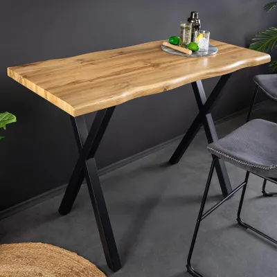 Produktbild von riess-ambiente Industrial Bartisch WILD 120cm braun Wildeichen-Optik schwarz Metall X-Gestell Thekentisch Tresentisch