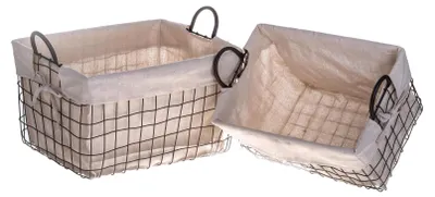 Immagine prodotto di Set 2 Cesti in Tessuto e Rete Metallica con Manici Larghezza 45 cm