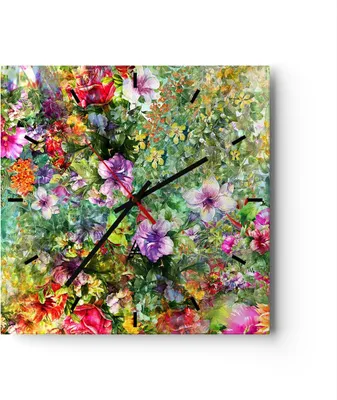 Produktbild von Wanduhr - Quadrat - Glasuhr - blume sommer natur - 30x30cm - Schleichendes Uhrwerk - Lautlos - zum Aufhängen bereit - Dekoration Modern - Wanddekoration aus Glas - C3AC30x30-3842