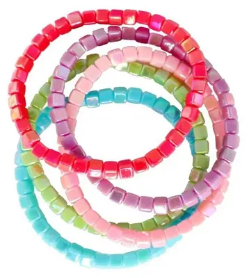 Produktbild von Bunte funkelnde Kinder Armbänder im 5er-Set mit quadratischen Perlen