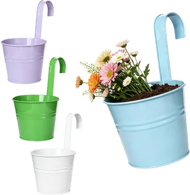 Obrázek produktu pro Květináče kovové, 16 cm, sada 4 kusů, s odnímatelnou rukojetí, vhodné na balkon a okno