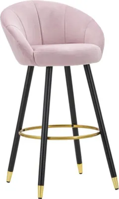 Produktbild von Barhocker Küche aus Samt mit schwarzen und goldenen Holzbeinen, Höhe 80cm Prague - Pink