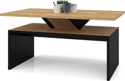 Produktbild von All4All CouchtischSoro , kleiner Kaffeetisch , Wohnzimmertisch , Sofatisch mit Ablage , mit Einlegeplatten , Ausziehbar , Sofatisch , 100x60cm , 05 , Gold Eiche + Schwarz