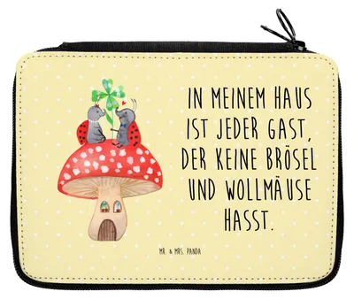 Produktbild von Mr. & Mrs. Panda Federtasche Marienkäfer Fliegenpilz - Gelb Pastell - Geschenk, Schlampermäppchen, Etui für Stifte, Wohnung, Haus, Zuhause, Fleigenpilzhaus, Federmappe