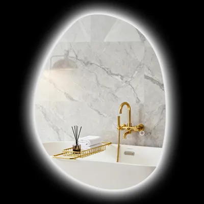 Image de Miroir de Salle de Bain AsymšŠtrique LED 70 x 50 cm - 3 couleurs, anti-bušŠe, montage mural avec interrupteur tactile