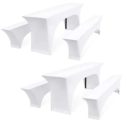 Productafbeelding van Twee set van 6 witte biertafelhoezen, elastische biertafelhoezen 220 x 50 x 80 cm