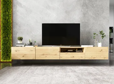 Produktbild von 2 Stk Hängende TV-Schrank 2 x Enjoy TV Loft Style Hängeschränke Hängend Modern Lindner Möbel  240cm x 30cm x 35cm  Farbe: Eiche artisan matt