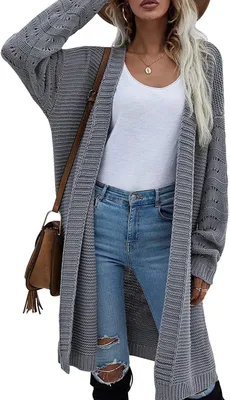Image de ASKSA Femme Manteau Longue Chauve-souris Cardigan Pull Outwear, Gris Foncé, S