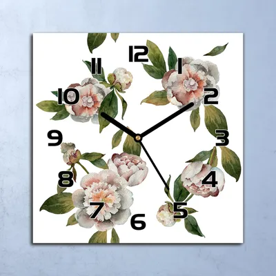 Produktbild von Wanduhr Echt-Glas-Küchenuhr Pfingstrosen Blumen Quarz 30x30 Deko Bilder