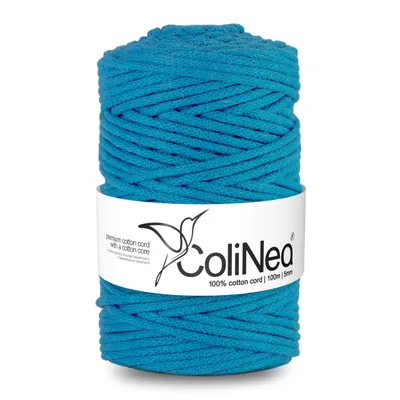 Zdjęcie produktu dla Sznurek bawełniany Sznur bawełniany pleciony Sznur z rdzeniem bawełnianym Do makramy Lina do makramy Sznurek rzemieślniczy 5 mm 100 m niebieski DIY ColiNea
