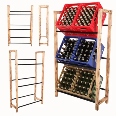 Produktbild von MODO24 Getränkekistenregal 6 Kisten, Kistenregal, Getränkeregal, Kistenständer, Holz Metall, Kellerregal, 137,5x32x81,5 cm, Geflammt/Schwarz, RSO