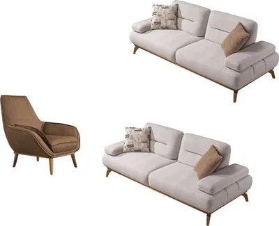 Produktbild von Villa Möbel Sofa Set Cuba Creme Stellvariante:2+2+1 Relax- und Bettfunktion, pflegeleichter Mikrofaser Samtstoff
