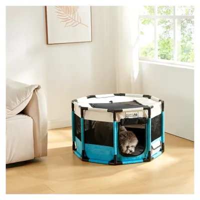 Produktbild von Welpenauslauf Nærøysund Laufstall 72 x 72 x 45 cm für Hunde und Katzen wasserdicht für Innen- und Außenbereich Textil Blau/Beige