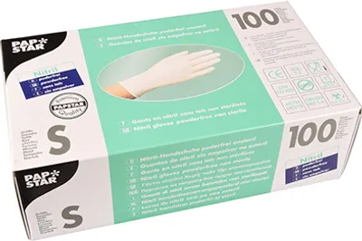 Produktbild von 100 Papstar Handschuhe, Nitril puderfrei weiss Größe S 12235