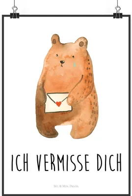 Produktbild von Mr. & Mrs. Panda Bild Bär Liebesbrief DIN A2 - Weiß - Geschenk, Deko, Sehnsucht, Wandbild, Liebeskummer, Wanddekoration, drucke, Teddy, Partner, Freundin, wanddeko