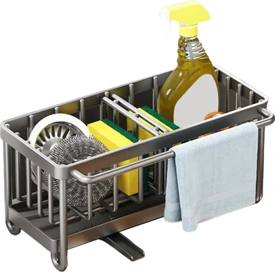 Produktbild von Küchenspüle-Caddy, Schwammhalter, rostfrei, korrosionsbeständig, Küchenspüle-Organizer, Bürstenhalter mit automatischem Ablassauslauf