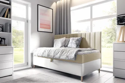 Produktbild von Boxspringbett Gästebett Kinderbett HELVI Nr.2 100x200cm Weiss-Beige