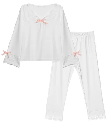 Productafbeelding van Solidchoice - Lange Cosy Pyjama Set voor Meisjes met Kant en Strik