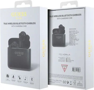 Obrázek produktu pro Bluetooth Sluchátka Guess Gutwssu20Alegk Tws + Dokovací Stanice Černá/Černá Tištěné Logo