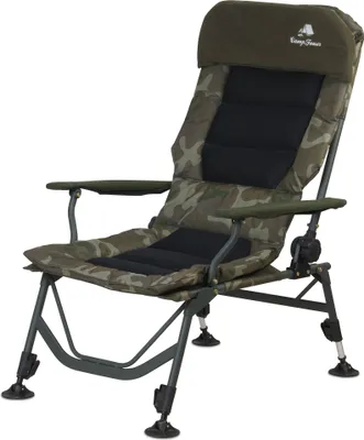 Produktbild von CampFeuer Angelstuhl, Camouflage olivgrün, Höhenverstellbarer Campingstuhl, Faltbarer Karpfenstuhl