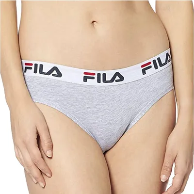 Zdjęcie produktu dla Slipy damskie FILA - regularna talia, slipy z szerokim paskiem z logo, bawełna, gładkie szare L (duże)