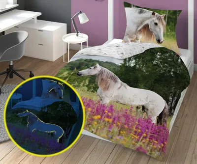 Produktbild von Fluoreszierende Baumwollbettwäsche 140x200cm HORSE