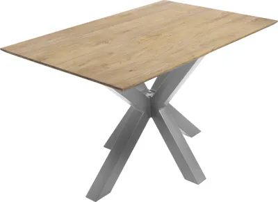 Produktbild von Esstisch 160x85cm Akazie massiv eichenfarben schweizer Kante Spider-Gestell silber DEAN