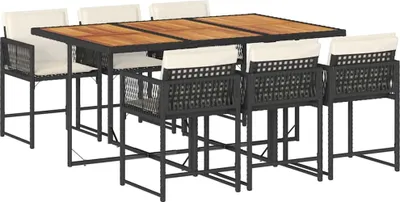 Produktbild von vidaXL 7-tlg. Garten-Essgruppe mit Kissen Schwarz Poly Rattan