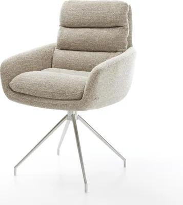Produktbild von DELIFE Esszimmerstuhl Abelia-Flex mit Armlehnen Webstoff Soft Beige Kreuzgestell konisch Edelstahl