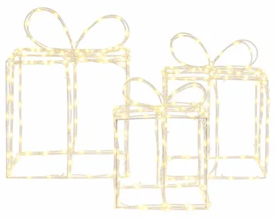 Image de Boîtes cadeaux de Noël illuminées LOVIISA, lot de 3, avec 360 LED