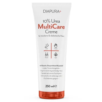 Produktbild von DIAPURA MultiCare 10% Urea Creme, 250 ml, für trockene Haut, Bodylotion, Körpercreme, Fußcreme für rissige Fersen, Handcreme, für Diabetiker geeignet