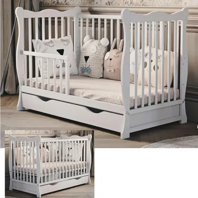 Produktbild von Babybett Julia 120x60 cm – weiß, mit Rausfallschutz und Schublade, ohne Matratze