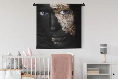 Produktbild von MuchoWow® Wandteppich Wandbehang Frau - Gold - Schwarz 90x90 cm Tapisserie Dekoration Wandtuch - Wandaufhänger