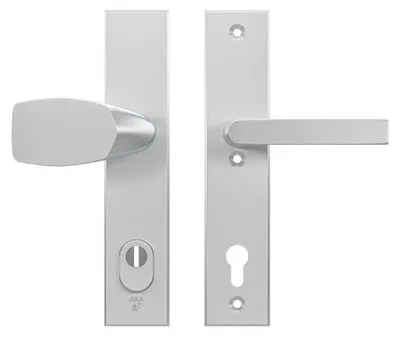 Produktbild von AXA Sicherheits Türbeschläge set - Edge Plus - Türklinken mit Langschild - PC92 mit Kernziehschutz - Kruk/Knopf - Aluminium