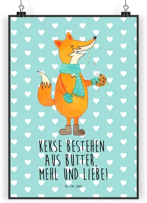 Produktbild von Mr. & Mrs. Panda Bild Fuchs Keks DIN A3 - Türkis Pastell - Geschenk, Winter, drucke, Frieren, Kekse, Plätzchen, wanddeko, Weihnachtlich, Kunstdruck, poster, Wandbild
