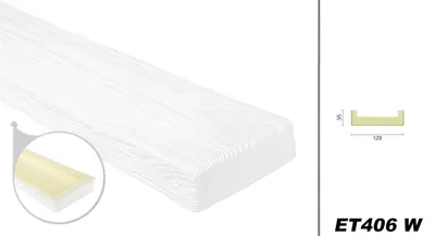 Produktbild von DECO WOOD Dekobrett modern aus Polyurethane, 2m Länge, PolyurethanBrett Holzoptik (weiß - 120x35mm) Verzierung Lampe Scheinbrett